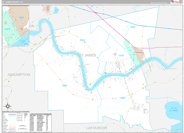 St. James County, LA Wall Map